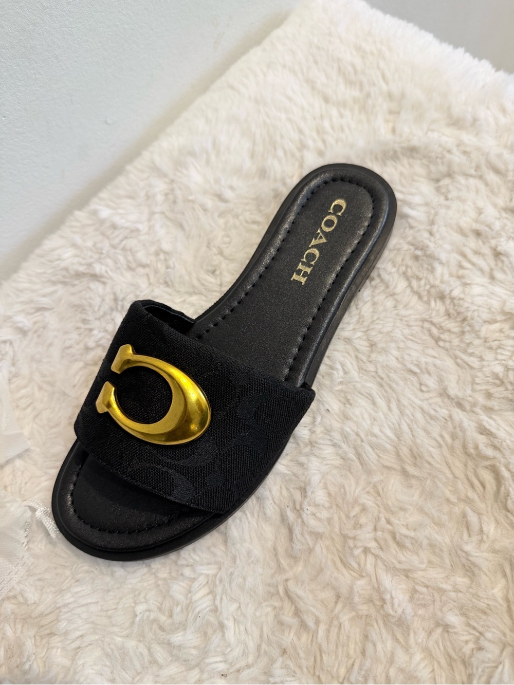Coach Black Slide Sandal with Gold Horsebit Accent - Picture 6 of 7